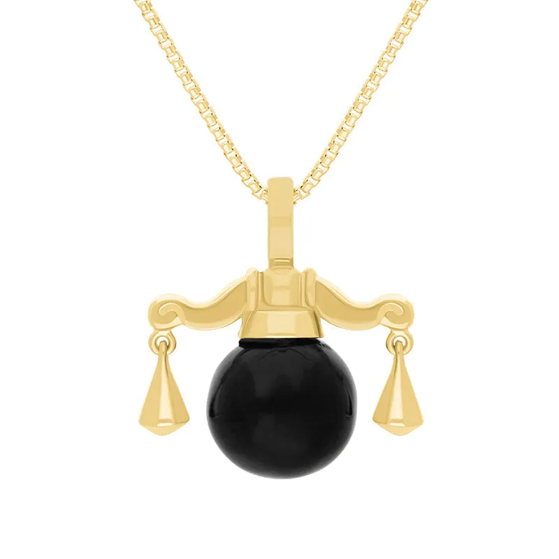 9ct Yellow Gold Whitby Jet Zodiac Libra 8mm Bead Pendant