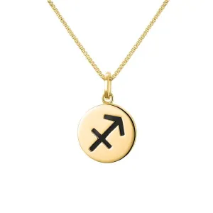 9ct Yellow Gold Whitby Jet Zodiac Sagittarius Round Necklace