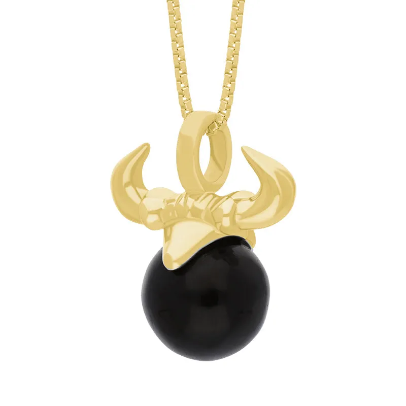 9ct Yellow Gold Whitby Jet Zodiac Taurus 10mm Bead Pendant