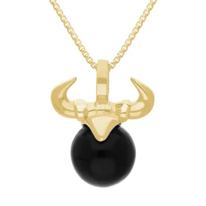 9ct Yellow Gold Whitby Jet Zodiac Taurus 10mm Bead Pendant