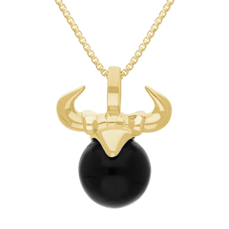 9ct Yellow Gold Whitby Jet Zodiac Taurus 10mm Bead Pendant