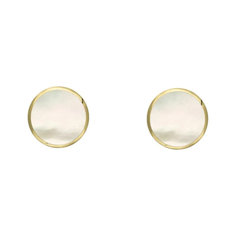 9ct Yellow Gold White Mother of Pearl 4mm Classic Small Round Stud Earrings