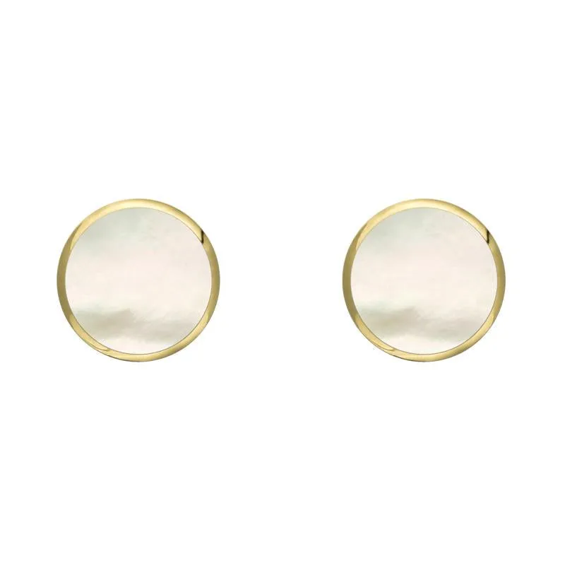 9ct Yellow Gold White Mother of Pearl 5mm Classic Small Round Stud Earrings