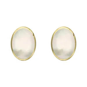 9ct Yellow Gold White Mother of Pearl 8 x 6mm Classic Medium Oval Stud Earrings