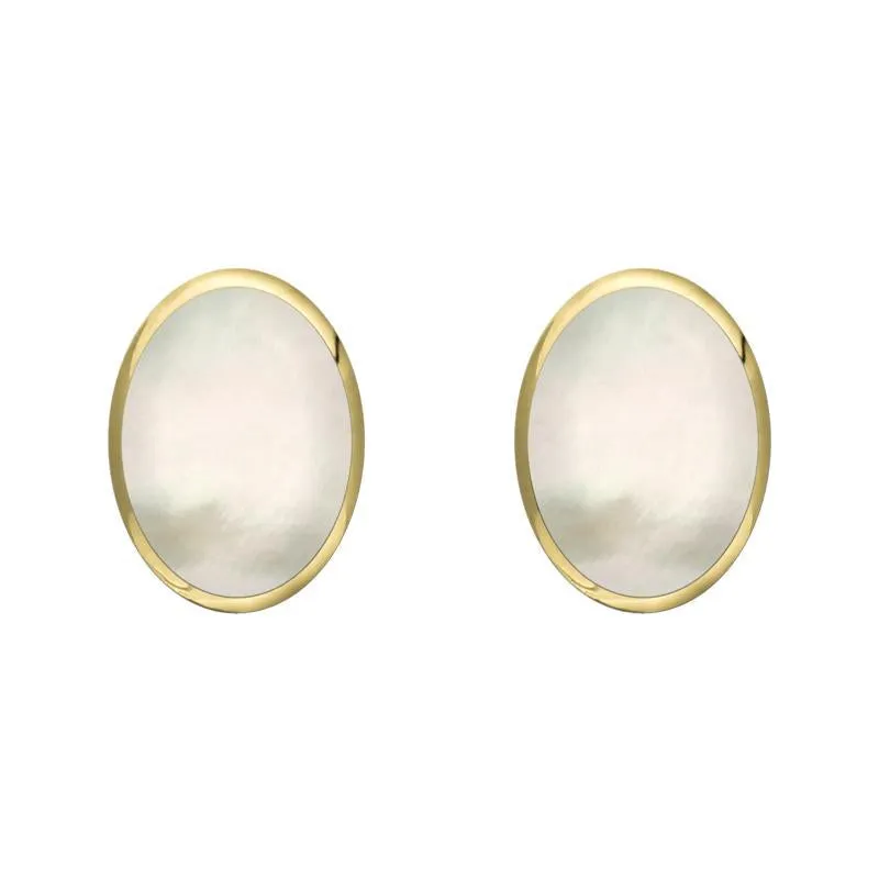 9ct Yellow Gold White Mother of Pearl 8 x 6mm Classic Medium Oval Stud Earrings