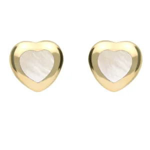 9ct Yellow Gold White Mother of Pearl Framed Heart Stud Earrings
