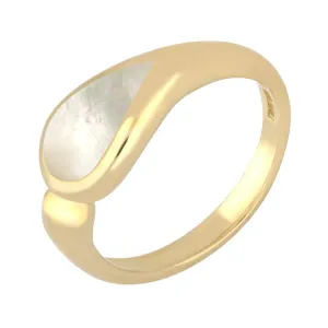 9ct Yellow Gold White Mother Of Pearl Toscana Offset Teardrop Ring