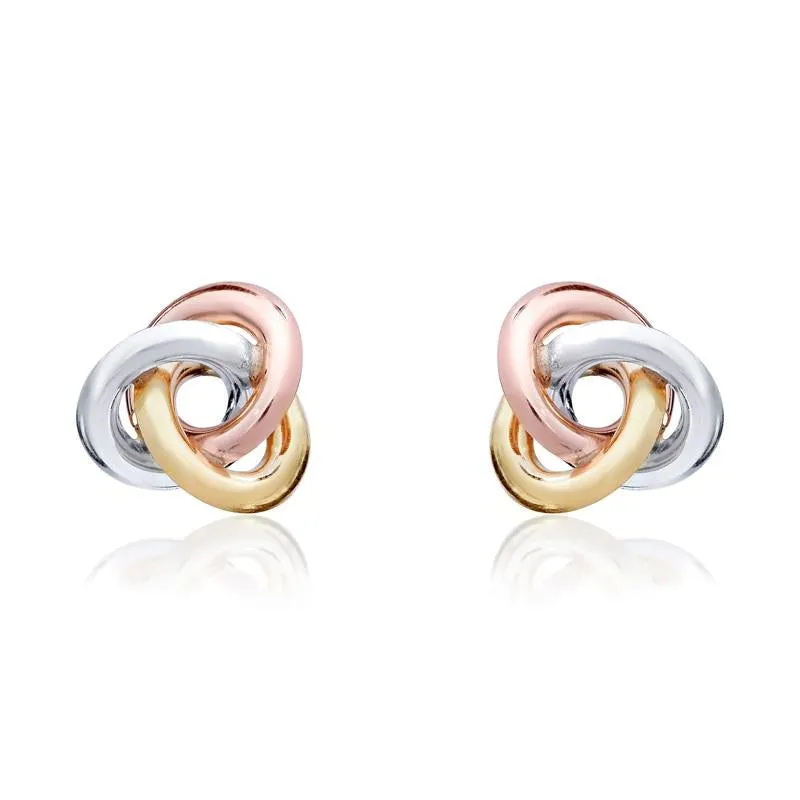 9ct Yellow Rose and White Gold 11.5mm Looped Knot Stud Earrings