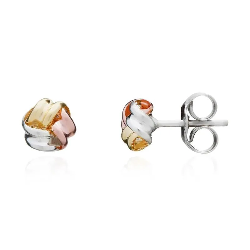 9ct Yellow Rose and White Gold 4.5mm Looped Knot Stud Earrings