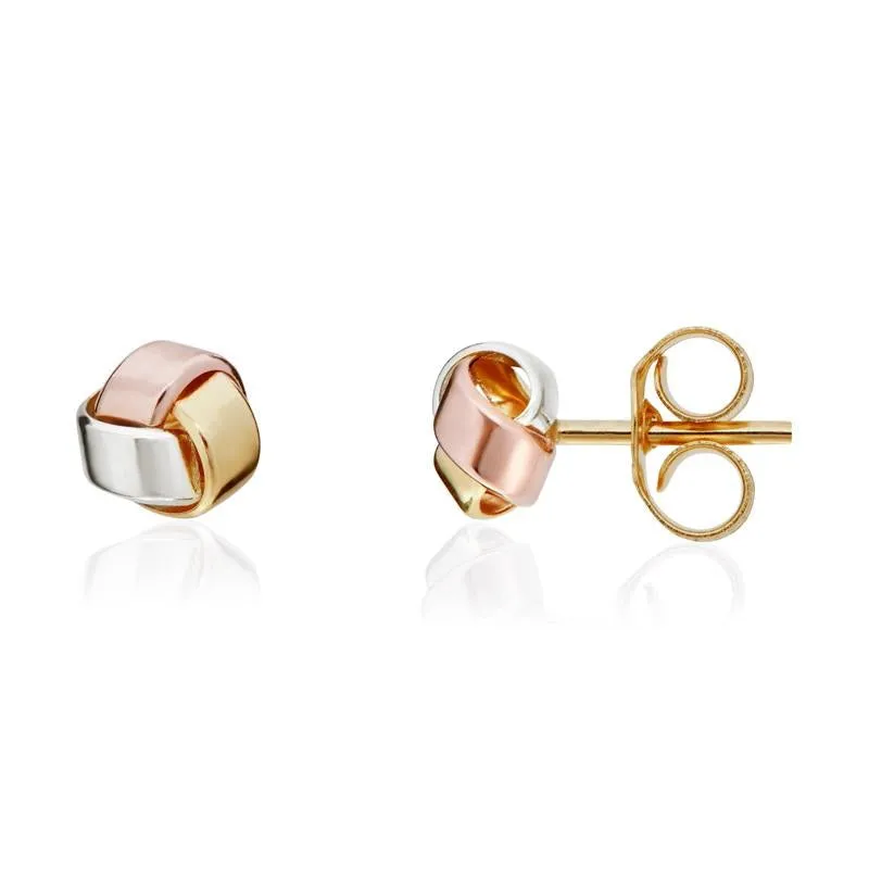 9ct Yellow Rose and White Gold 4mm Looped Knot Stud Earrings