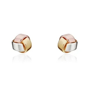 9ct Yellow Rose and White Gold 4mm Looped Knot Stud Earrings