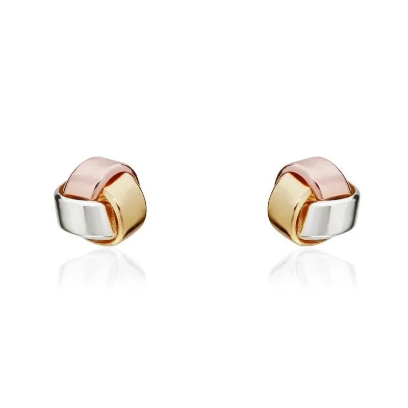 9ct Yellow Rose and White Gold 4mm Looped Knot Stud Earrings