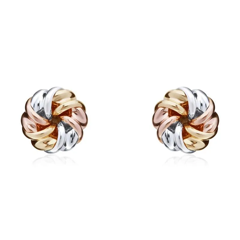 9ct Yellow Rose and White Gold 7.5mm Twisted Ribbon Knot Stud Earrings