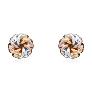 9ct Yellow Rose and White Gold 7.5mm Twisted Ribbon Knot Stud Earrings
