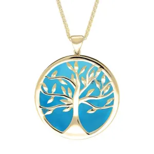 9ct Yellow Turquoise Large Round Tree of Life Necklace