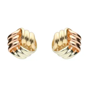 9ct Yellow, White and Rose Gold 10mm Knot Stud Earrings