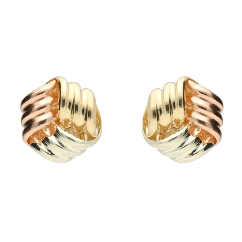 9ct Yellow, White and Rose Gold 10mm Knot Stud Earrings