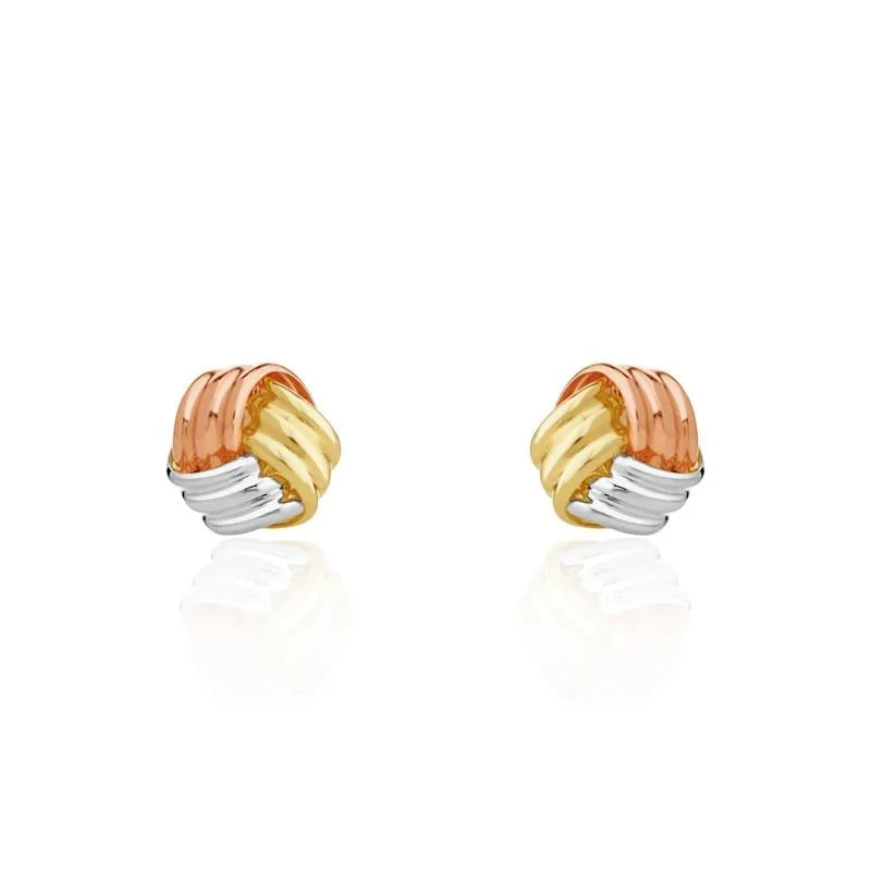 9ct Yellow White and Rose Gold 5mm Knot Stud Earrings