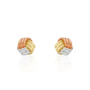 9ct Yellow White and Rose Gold 5mm Knot Stud Earrings