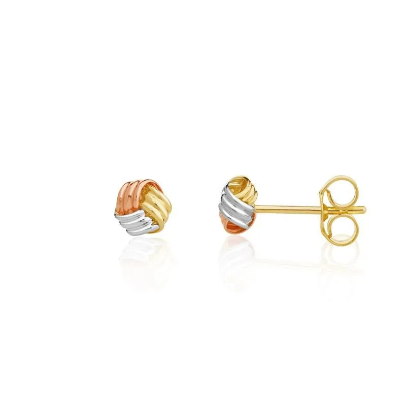 9ct Yellow White and Rose Gold 5mm Knot Stud Earrings
