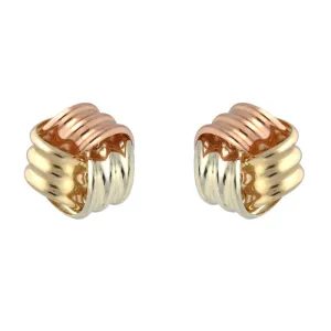 9ct Yellow, White and Rose Gold 7mm Knot Stud Earrings