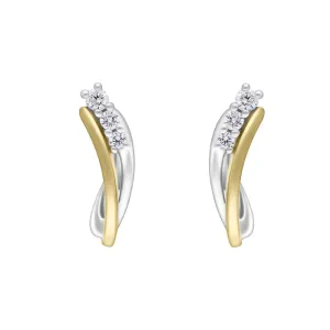 9ct Yellow White Gold Diamond 14x10mm Twisted Horseshoe Hoop Earrings