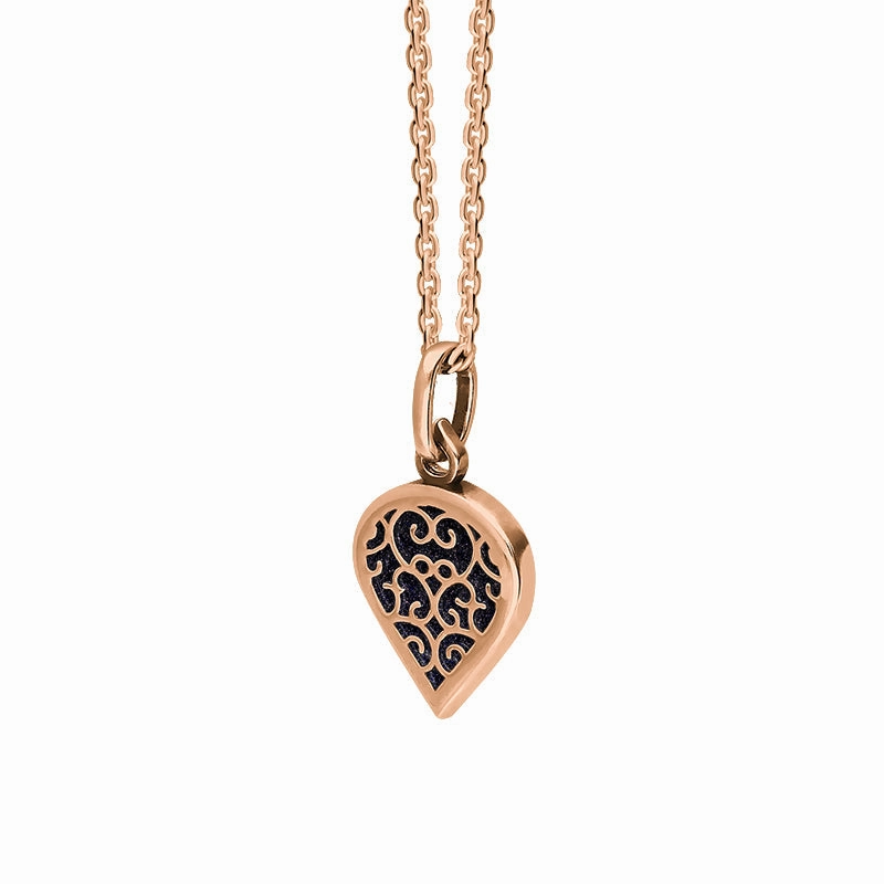 9ct Rose Gold Blue Goldstone Flore Filigree Small Heart Necklace