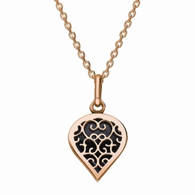 9ct Rose Gold Blue Goldstone Flore Filigree Small Heart Necklace