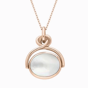 9ct Rose Gold Blue John White Mother of Pearl Oval Swivel Fob Necklace