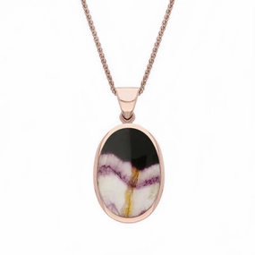 9ct Rose Gold Blue John White Mother Of Pearl Small Double Sided Fob Necklace