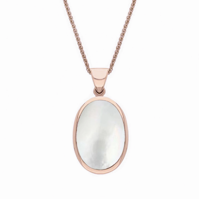 9ct Rose Gold Blue John White Mother Of Pearl Small Double Sided Fob Necklace