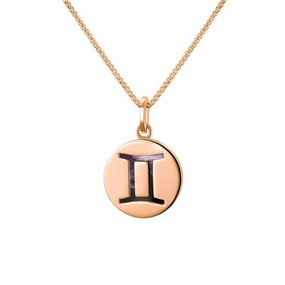 9ct Rose Gold Blue John  Zodiac Gemini Round Necklace