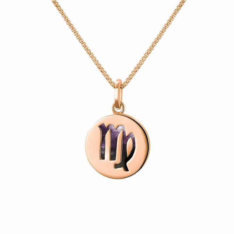 9ct Rose Gold Blue John  Zodiac Virgo Round Necklace