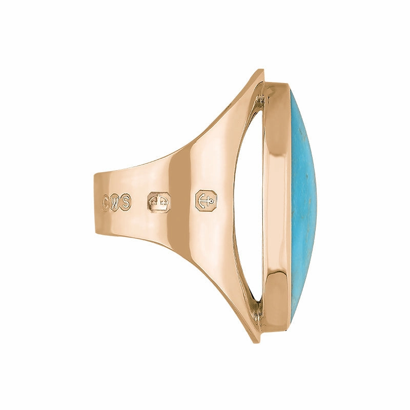 9ct Rose Gold Turquoise Queen's Jubilee Hallmark Large Oval Ring D