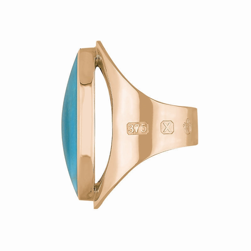 9ct Rose Gold Turquoise Queen's Jubilee Hallmark Large Oval Ring D
