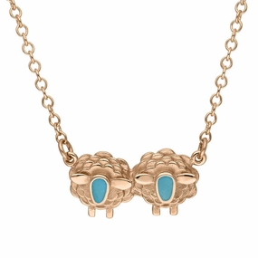 9ct Rose Gold Turquoise Two Sheep Necklace