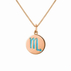 9ct Rose Gold Turquoise  Zodiac Scorpio Round Necklace