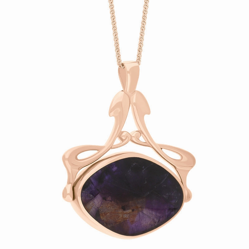 9ct Rose Gold Whitby Jet Blue John Bell Diamond Swivel Fob Necklace
