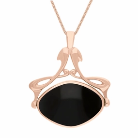 9ct Rose Gold Whitby Jet Blue John Bell Diamond Swivel Fob Necklace