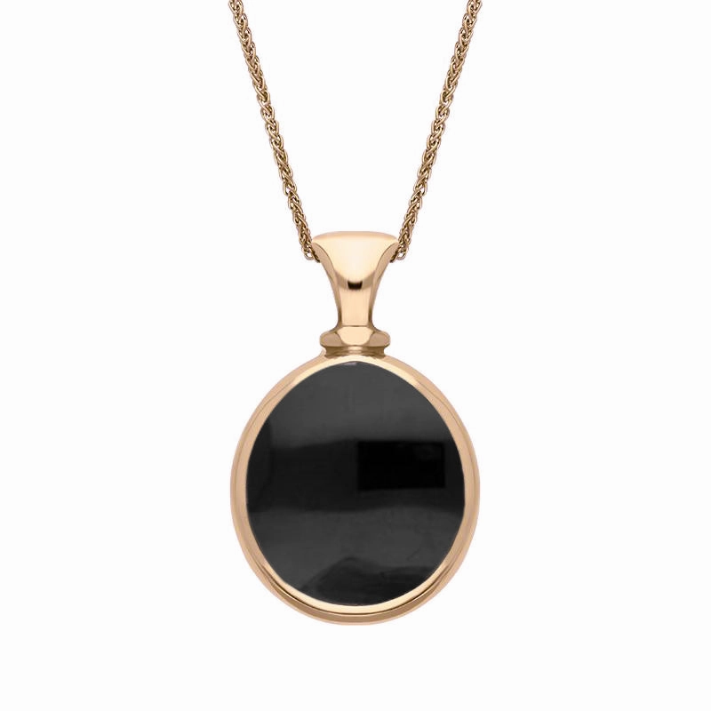 9ct Rose Gold Whitby Jet Blue John Small Double Sided Pear Fob Necklace
