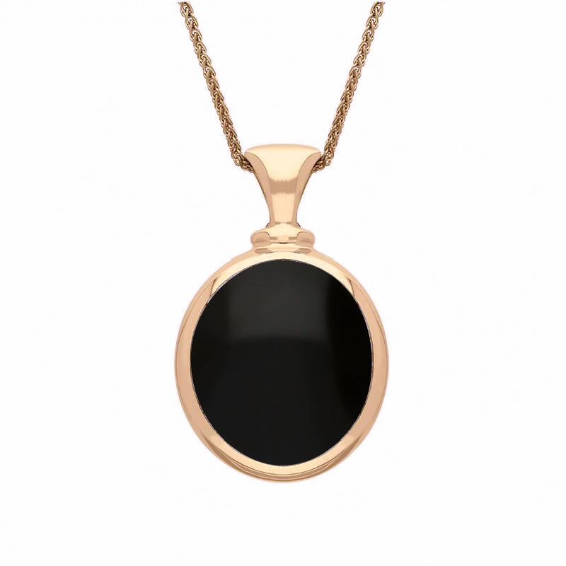 9ct Rose Gold Whitby Jet Lapis Lazuli Small Double Sided Oval Fob Necklace