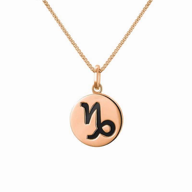 9ct Rose Gold Whitby Jet Zodiac Capricorn Round Necklace