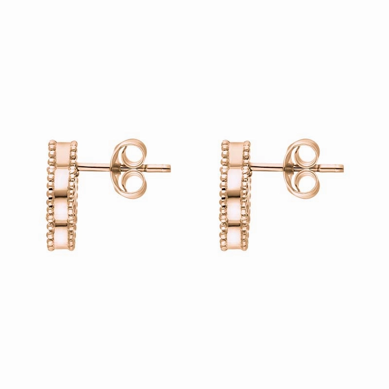 9ct Rose Gold White Mother of Pearl Bloom Four Leaf Clover Ball Edge Stud Earrings
