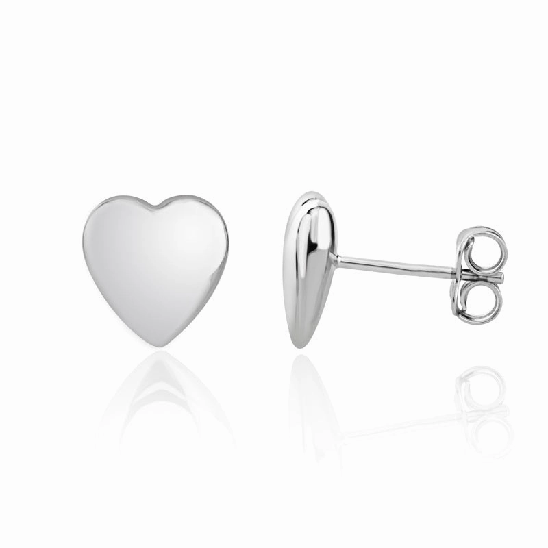 9ct White Gold 8.5mm Heart Stud Earrings