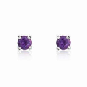 9ct White Gold Amethyst 3mm Round Claw Set Stud Earrings