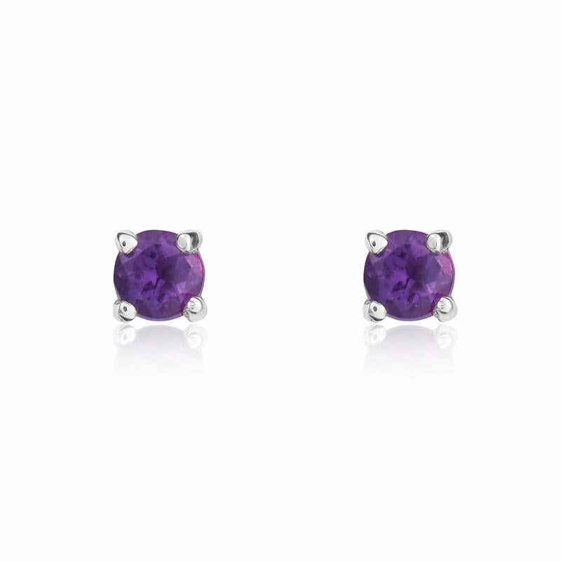 9ct White Gold Amethyst 3mm Round Claw Set Stud Earrings