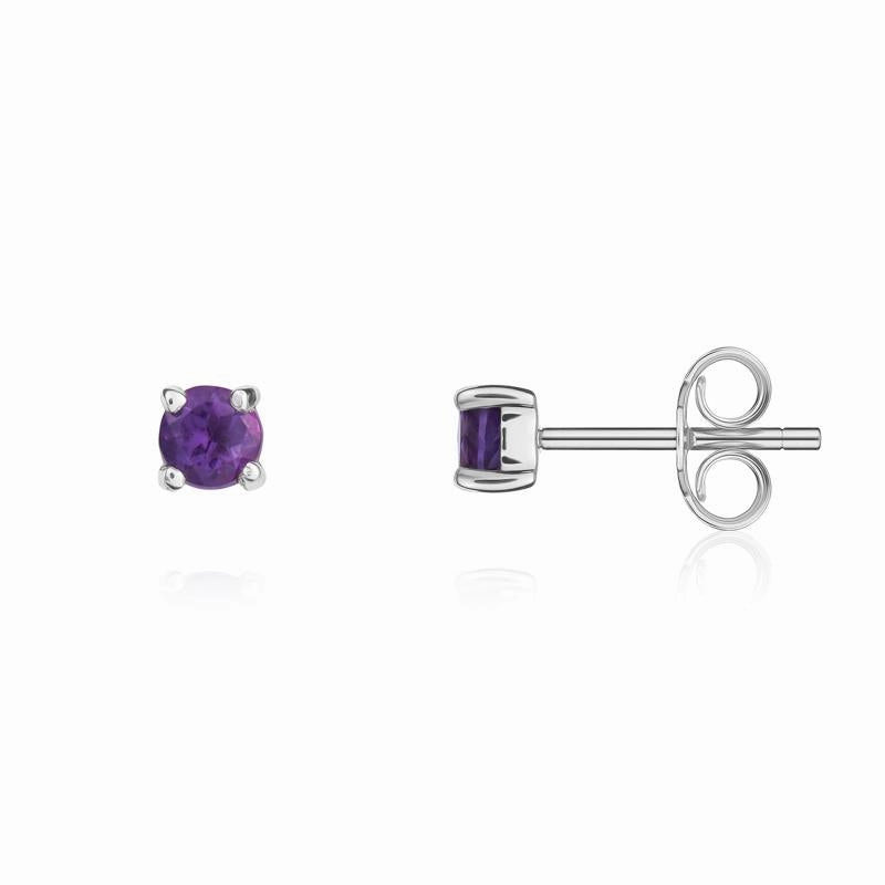 9ct White Gold Amethyst 3mm Round Claw Set Stud Earrings