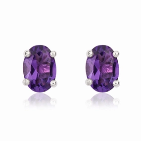 9ct White Gold Amethyst 7x5mm Oval Claw Set Stud Earrings