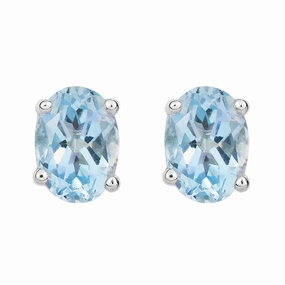 9ct White Gold Aquamarine 7x5mm Oval Claw Set Stud Earrings