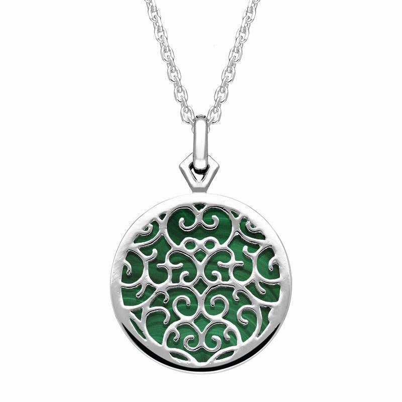 9ct White Gold Malachite Flore Filigree Necklace